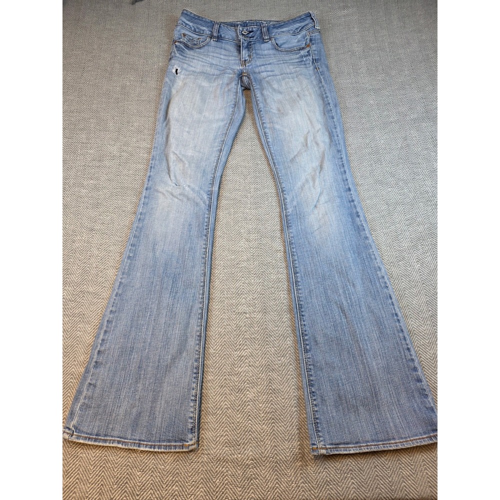 American Eagle Artist Flare Jeans Light Wash Distressed Stretch Denim 4 Long